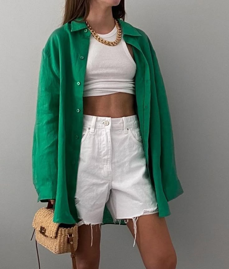 Green and white outfit