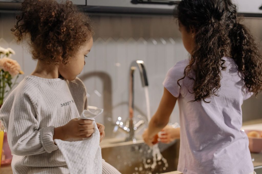 kids helping cleaning chores