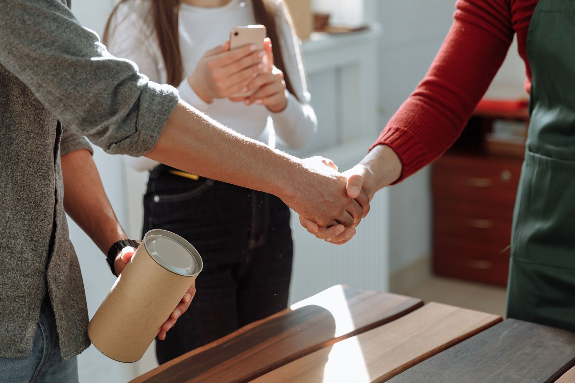 first customer handshake meeting