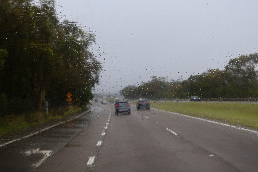 rain driving wet road